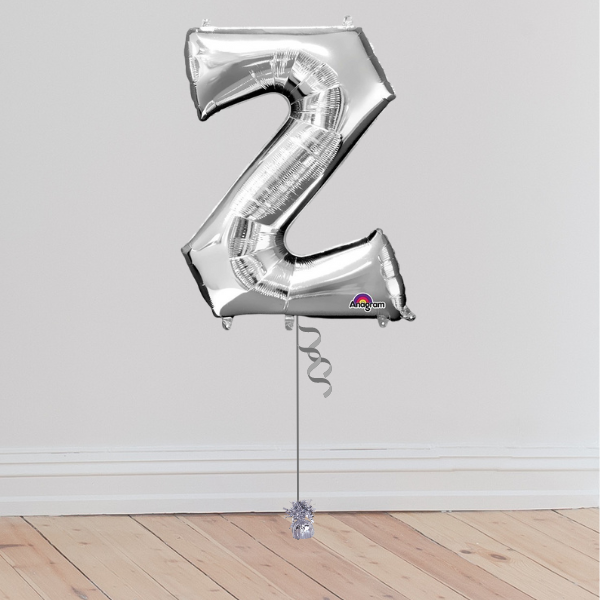 <b> ONLINE EXCLUSIVE </b> <br>Giant Silver Letter Balloon <br>(Inflated with Helium & Weight Included)