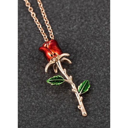 Single Red Rose Rose Gold Plated Necklace | Presentimes