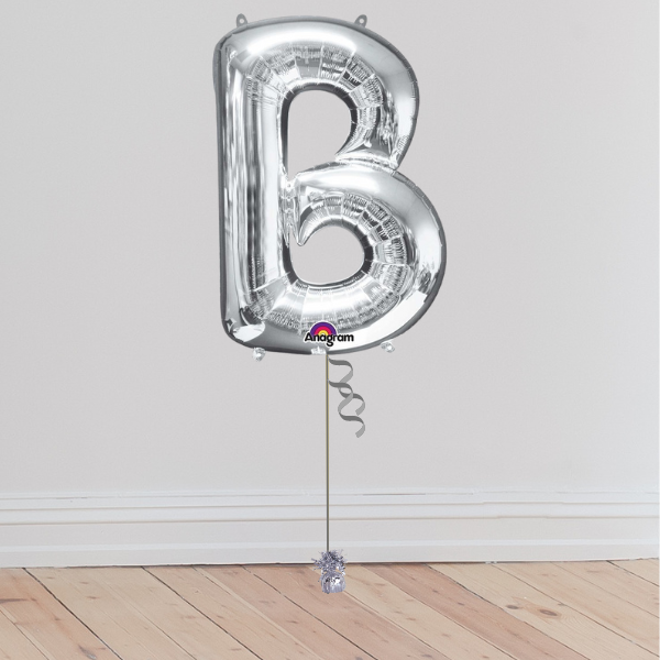 <b> ONLINE EXCLUSIVE </b> <br>Giant Silver Letter Balloon <br>(Inflated with Helium & Weight Included)