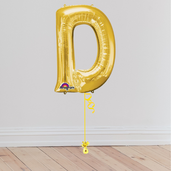 <b> ONLINE EXCLUSIVE </b> <br>Giant Gold Letter Balloon <br>(Inflated with Helium & Weight Included)