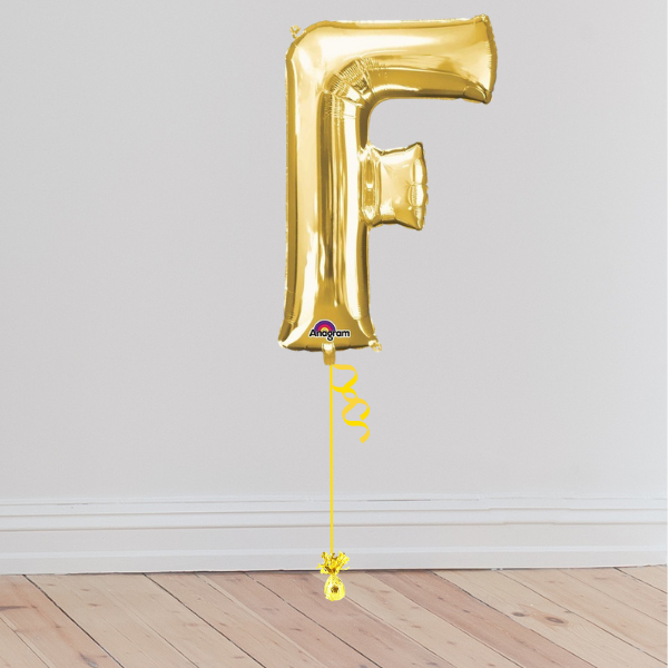 <b> ONLINE EXCLUSIVE </b> <br>Giant Gold Letter Balloon <br>(Inflated with Helium & Weight Included)