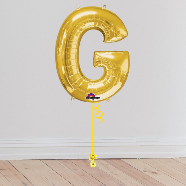 <b> ONLINE EXCLUSIVE </b> <br>Giant Gold Letter Balloon <br>(Inflated with Helium & Weight Included)