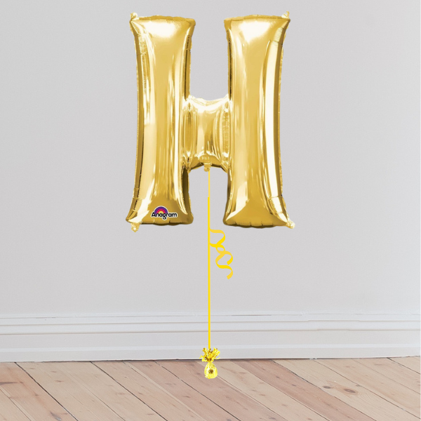 <b> ONLINE EXCLUSIVE </b> <br>Giant Gold Letter Balloon <br>(Inflated with Helium & Weight Included)