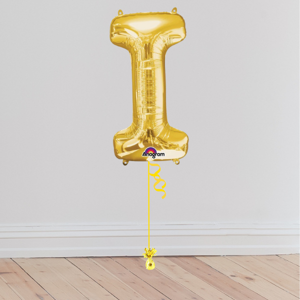 <b> ONLINE EXCLUSIVE </b> <br>Giant Gold Letter Balloon <br>(Inflated with Helium & Weight Included)