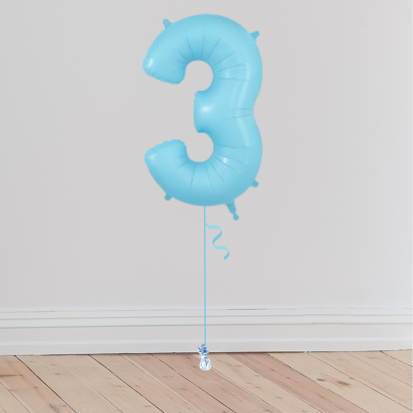 <b> ONLINE EXCLUSIVE </b> <br>Giant Pastel Blue Number Balloon <br>(Inflated with Helium & Weight Included)