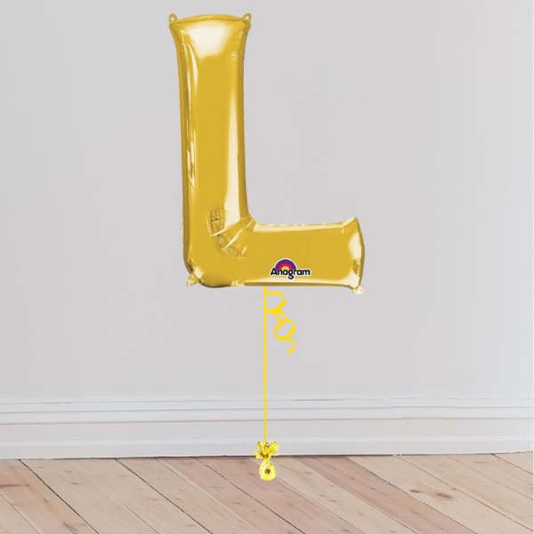 <b> ONLINE EXCLUSIVE </b> <br>Giant Gold Letter Balloon <br>(Inflated with Helium & Weight Included)