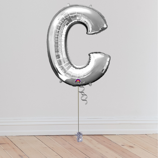 <b> ONLINE EXCLUSIVE </b> <br>Giant Silver Letter Balloon <br>(Inflated with Helium & Weight Included)