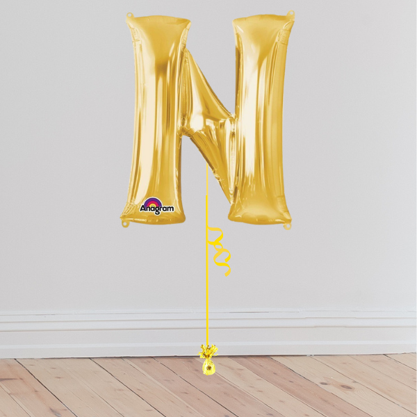 <b> ONLINE EXCLUSIVE </b> <br>Giant Gold Letter Balloon <br>(Inflated with Helium & Weight Included)