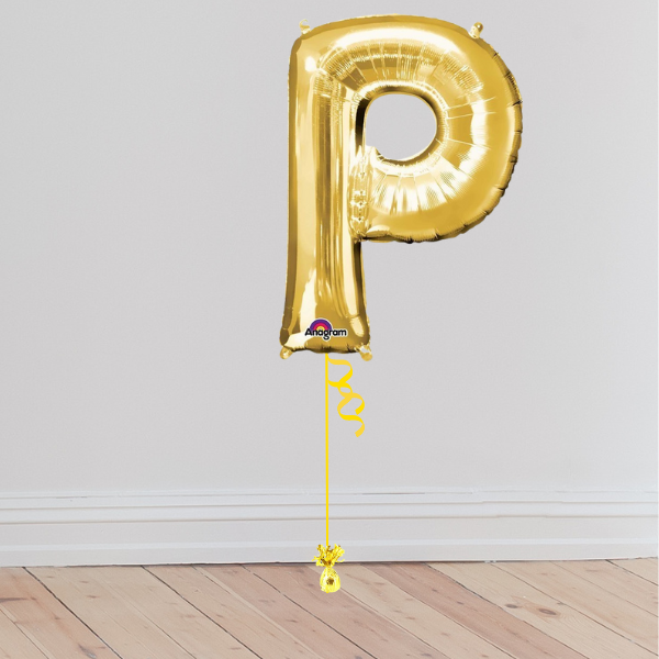 <b> ONLINE EXCLUSIVE </b> <br>Giant Gold Letter Balloon <br>(Inflated with Helium & Weight Included)