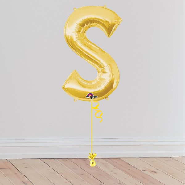 <b> ONLINE EXCLUSIVE </b> <br>Giant Gold Letter Balloon <br>(Inflated with Helium & Weight Included)