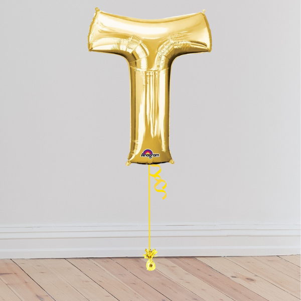 <b> ONLINE EXCLUSIVE </b> <br>Giant Gold Letter Balloon <br>(Inflated with Helium & Weight Included)