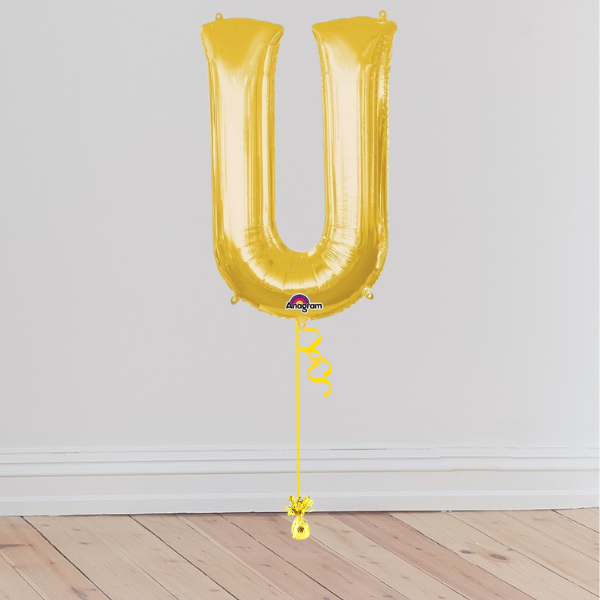 <b> ONLINE EXCLUSIVE </b> <br>Giant Gold Letter Balloon <br>(Inflated with Helium & Weight Included)