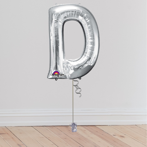 <b> ONLINE EXCLUSIVE </b> <br>Giant Silver Letter Balloon <br>(Inflated with Helium & Weight Included)