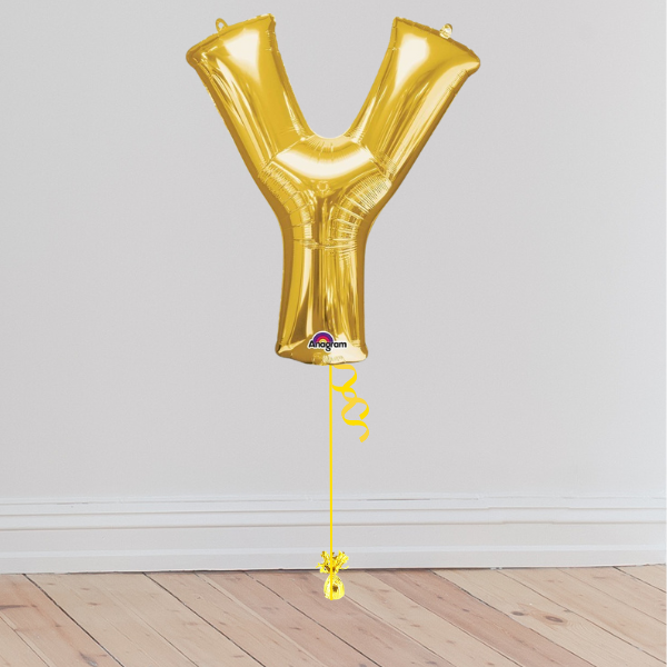 <b> ONLINE EXCLUSIVE </b> <br>Giant Gold Letter Balloon <br>(Inflated with Helium & Weight Included)