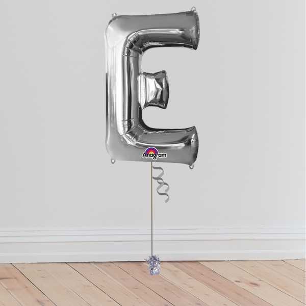 <b> ONLINE EXCLUSIVE </b> <br>Giant Silver Letter Balloon <br>(Inflated with Helium & Weight Included)