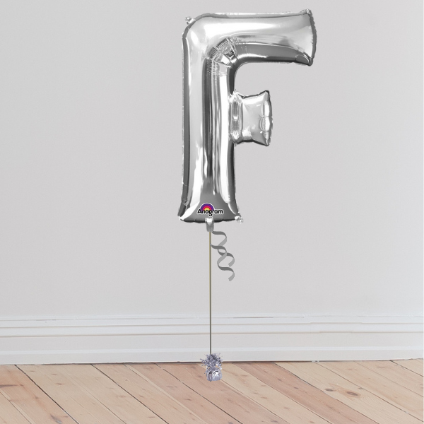 <b> ONLINE EXCLUSIVE </b> <br>Giant Silver Letter Balloon <br>(Inflated with Helium & Weight Included)