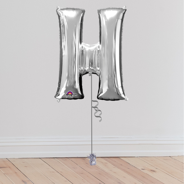 <b> ONLINE EXCLUSIVE </b> <br>Giant Silver Letter Balloon <br>(Inflated with Helium & Weight Included)