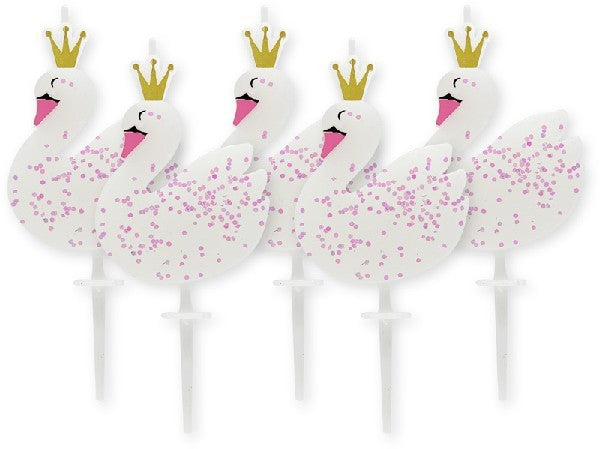 5PK GLITTER SWAN PICK CANDLES